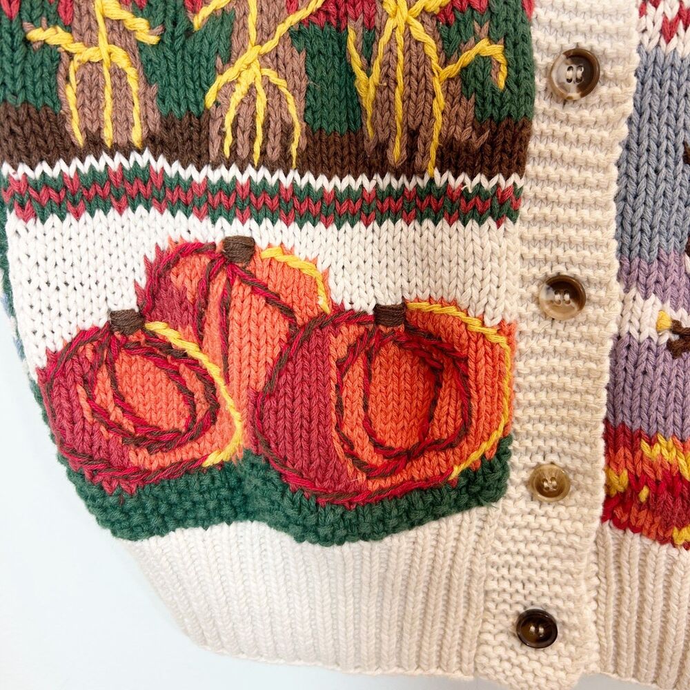 Orvis Harvest Fall Pumpkin Holiday Sweater Vest Cotton Size Medium - Picture 5 of 13